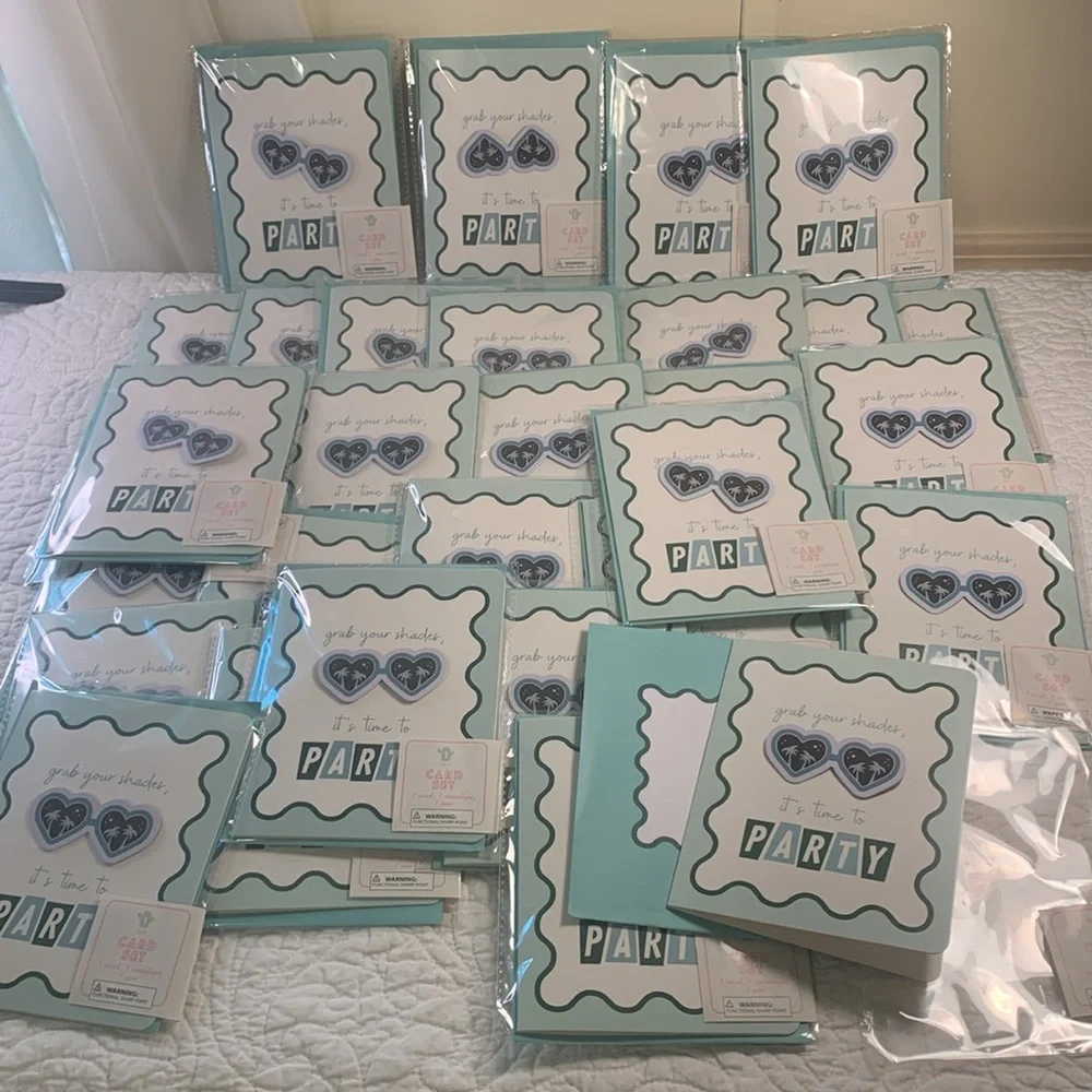 Party Note Cards 30 PK Grab your Shades it’s time to party W/Sunglasses pin NEW